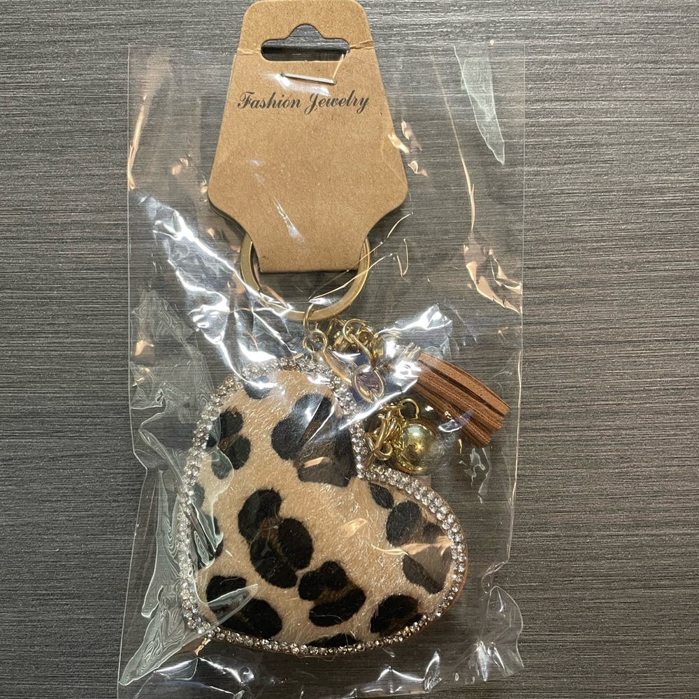 NWT: leopard print bag charm / keychain